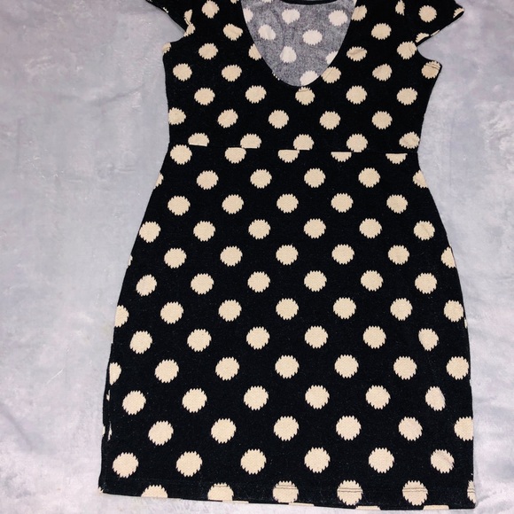Black & Tan Polka Dot Fitted Mini Dress - Picture 5 of 6